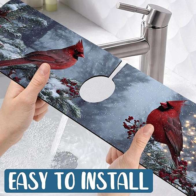 Christmas Winter Kitchen Sink Splash Guard Faucet Mat Cardinal Super Absorbent - Image 5