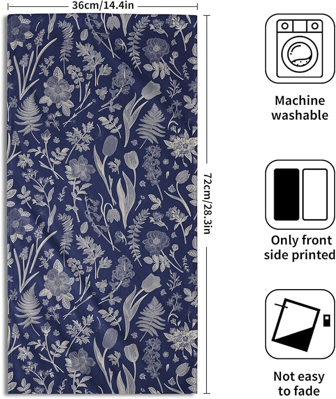 Blue Spring Floral Hand Towels for Bathroom Set of 2 Flower Leaves Vintage - Image 2