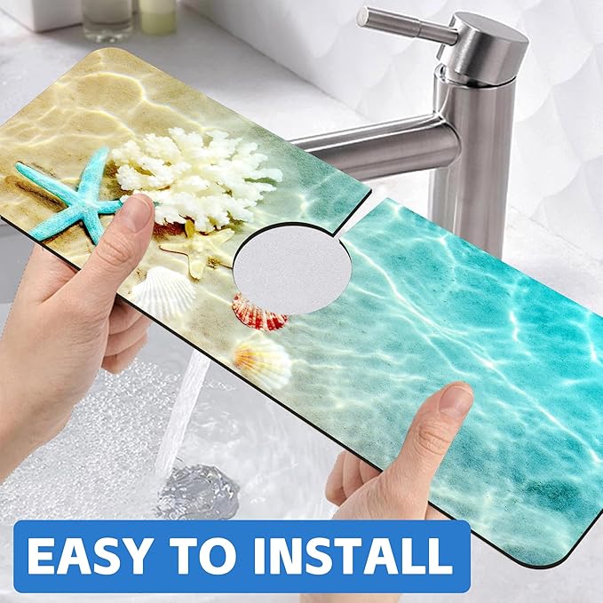 Beach Dish Drying Mat for Kitchen Sink Starfish Coral and Seashell Splash Guard - Image 6