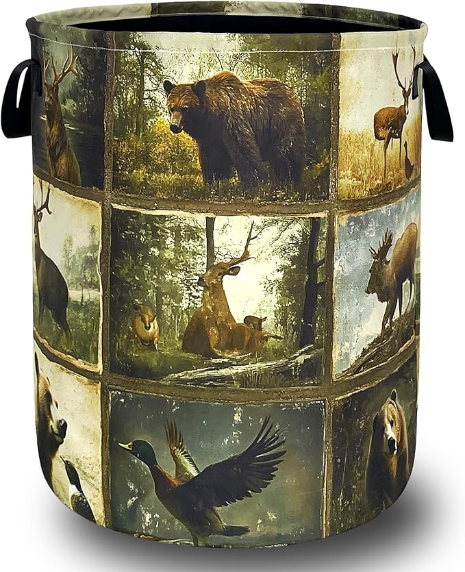 Vintage Forest Animals Laundry Basket Oxford Cloth Deer Funny Bear Laundry by Unknown