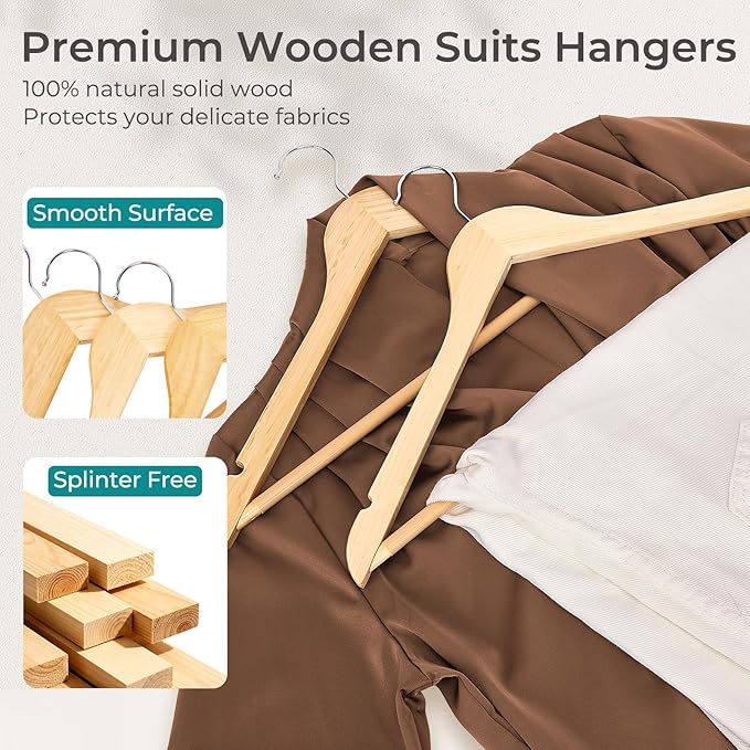 HOUSE DAY Premium Wooden Coat Hangers 20 Pack, Heavy Duty Solid Wood Clothes - Image 6