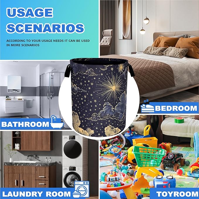 Beautiful Sun Stars Moon Laundry Basket Oxford Cloth Clouds Laundry Hamper - Image 3
