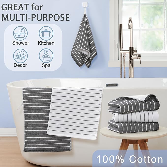 VOOVA & MOVAS 4-Piece Striped Cotton Hand Towels - Image 5