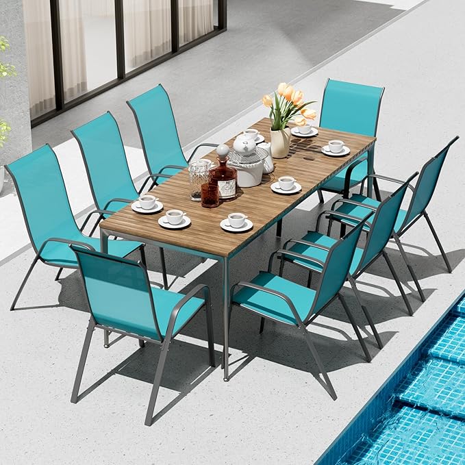 TLSUNNY Patio Chairs, Stackable Textilene Outdoor Dining Furniture for All Weather, with 17.7″ Wide Seat & Metal Frame, for Garden, Backyard, Deck, Restaurant, Poolside (8, Turquoise Blue, 26.4″) - Image 2