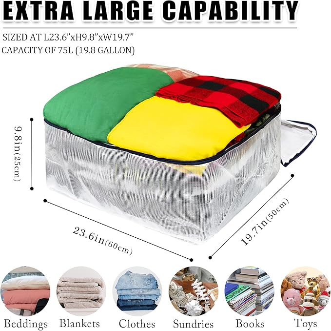 Clear Storage Bags with Zipper, 75L Extra Large Capacity - Image 2