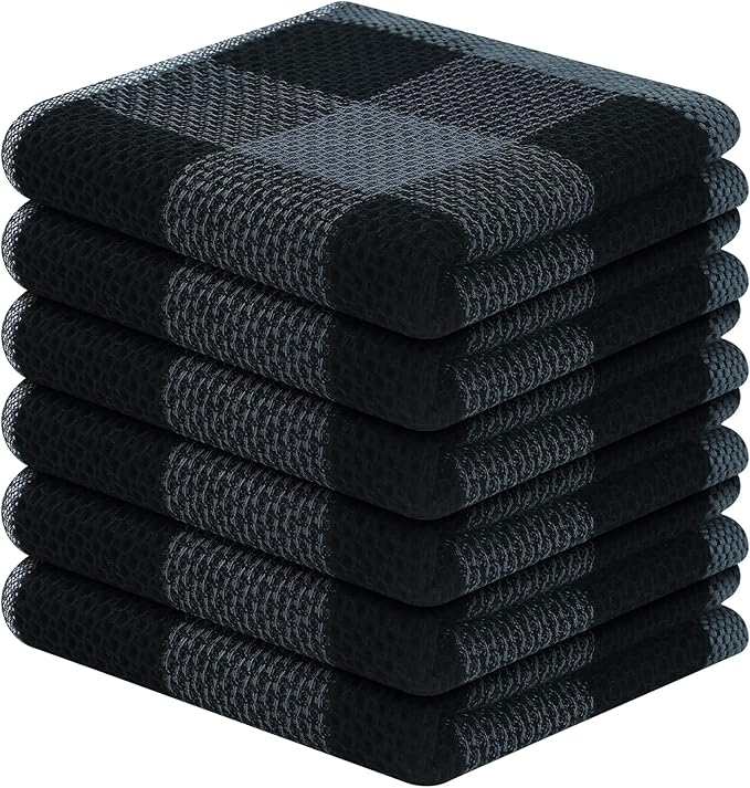 Homaxy 100% Cotton Waffle Weave Check Plaid Dish Cloths, 12 x 12 Inches by Homaxy