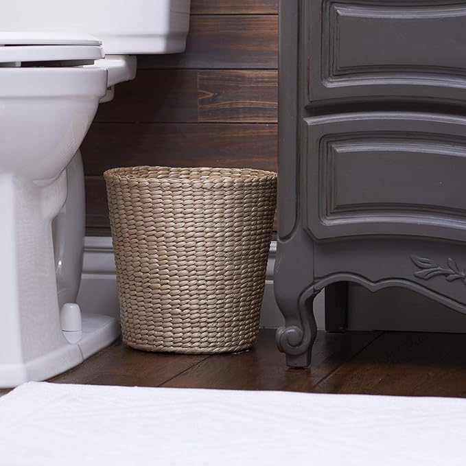 Household Essentials Handwoven Cattail Wicker Waste Basket - Image 3