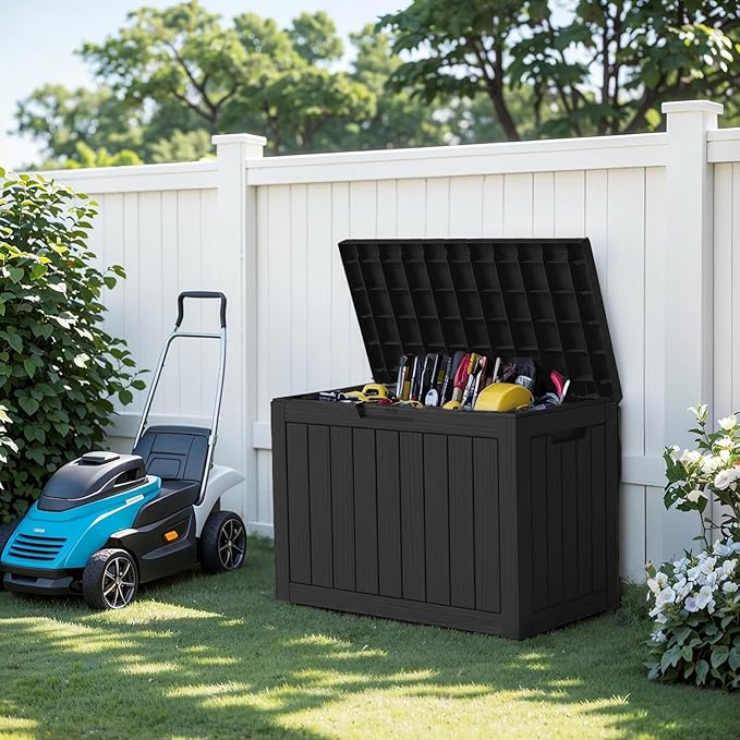 EasyUp 45 Gallon Outdoor Storage Box Waterproof, UV Resistant Deck Box Outdoor, Lockable Resin Deck Boxes for Garden Tools Equipment and Cushions, Black - Image 6