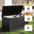 ROJIK Outdoor Storage Box with Wheels – 85 Gallon Mobile Waterproof Resin Deck Box, Lockable Storage for Patio Cushions, Garden Tools, Pool Accessories – UV-Resistant Storage Bench for Backyard & Deck - Image 4