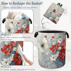 Butterfly Flowers Laundry Basket, Foldable Oxford Cloth Red Laundry Hamper - Image 6