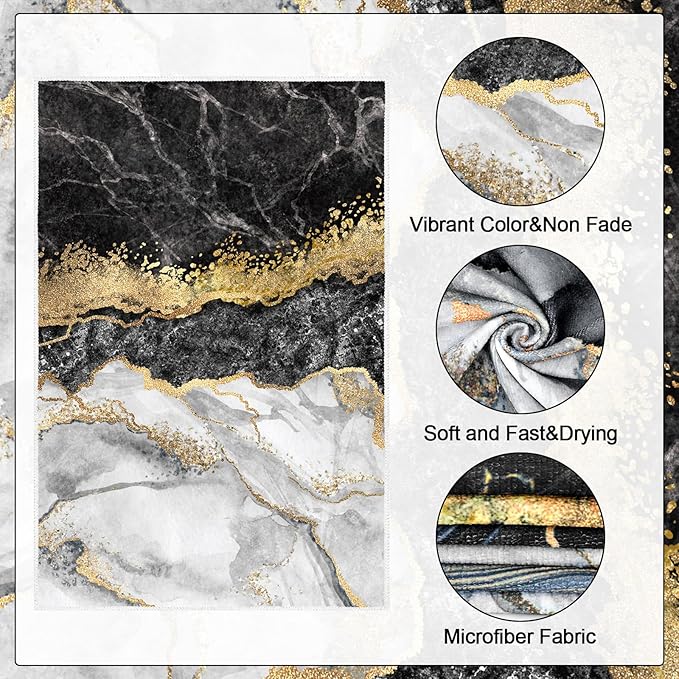 Boyiee Set of 6 Marble Kitchen Towels Gold Black Marble Tea Dish Towels 24 x 16 - Image 6