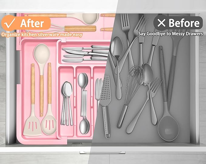 Silverware Organizer Expandable Kitchen Utensil Drawer Organizer Large BPA Free - Image 7