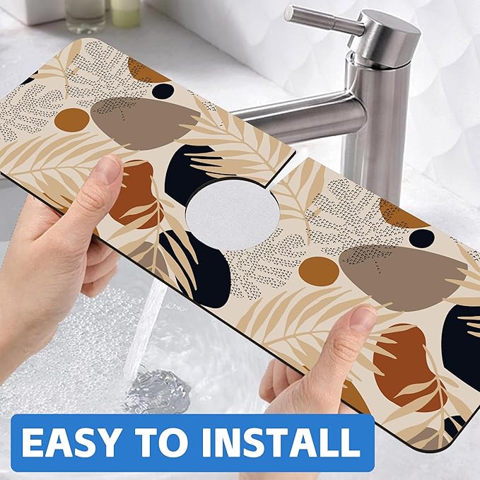 Boho Tropical Leaves Kitchen Sink Splash Guard Mat Absorbent Fast Drying Mat - Image 6