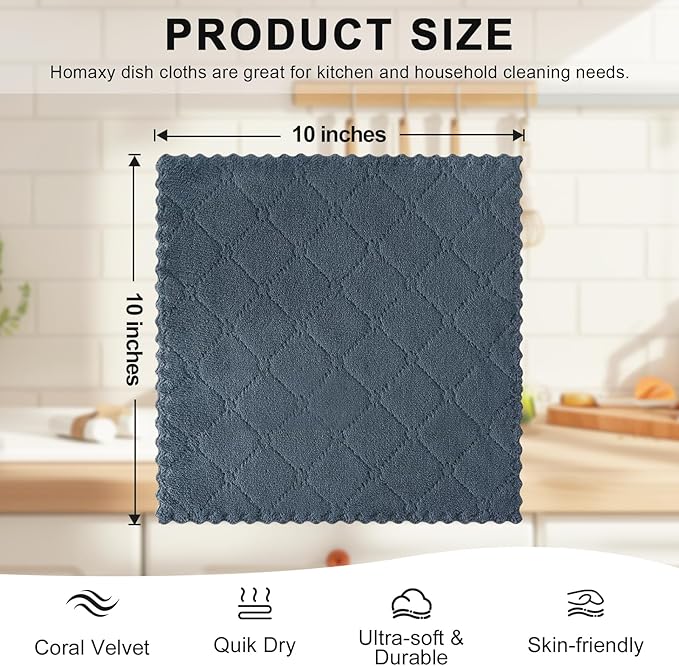 Homaxy 12 Pack Kitchen Dish Cloths, Super Soft and Absorbent Coral Velvet Dish - Image 5