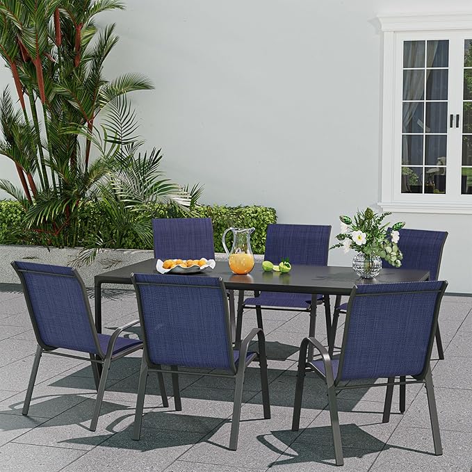Patio Dining Chairs Set of 6, Outdoor High Stacking Chairs，Breathable Seat Fabric and Alloy Steel Frame for Backyard, Porch, Garden, Sunroom (Blue) - Image 2