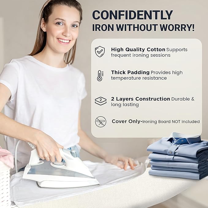 Ironing Board Cover and Pad 15"x54" Extra Thick Natural Cotton, Scorch and - Image 5