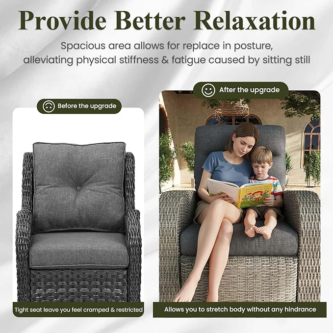 LayinSun Oversized Wicker Outdoor Swivel Glider Recliner with Adjustable Backrest & Footrest, Patio Reclining Lounge Chair - Image 6