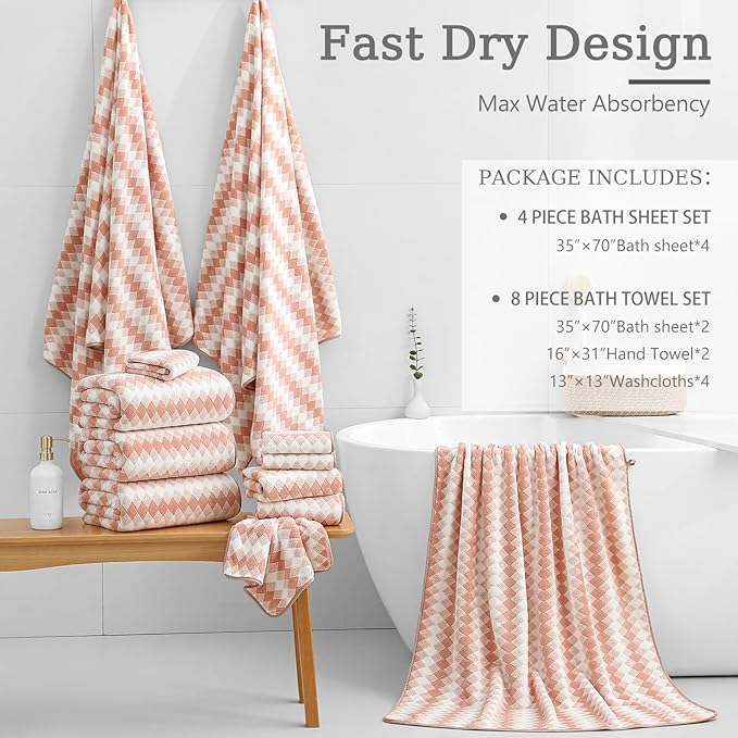 4 Piece Extra Large Bath Towel Set Oversized Bath Sheet 35"x70" Bathroom Towel - Image 4