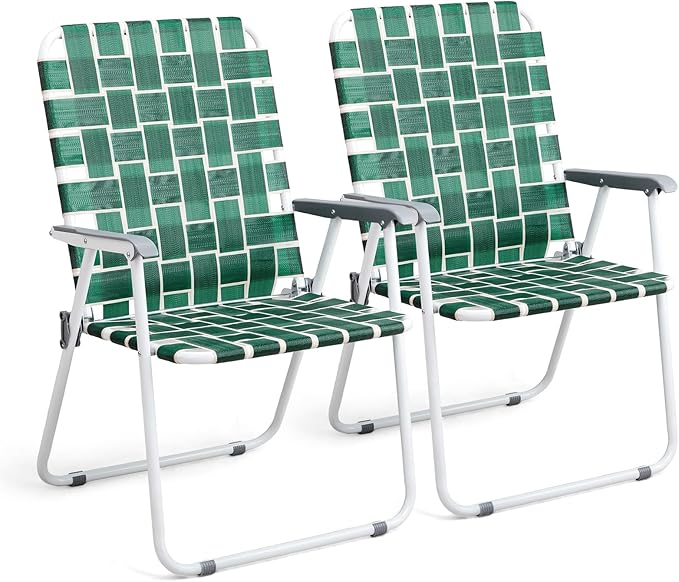 VINGLI Patio Lawn Webbed Folding Chairs Outdoor Beach Portable Camping Chair for Yard, Garden (2, Dark Green, Oversized) by VINGLI