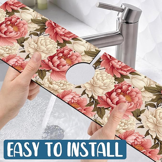 Beautiful Peony Sink Faucet Absorbing Mat Bright Peonies Super Absorbent Fast - Image 5