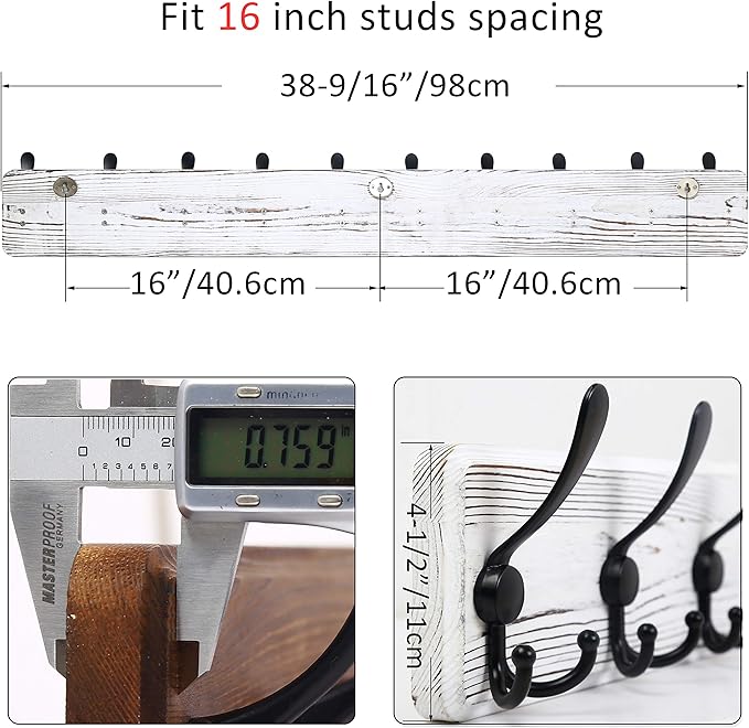 WEBI Coat Rack Wall Mount, 38 9/16" Long, 10 Hooks, Large Coat Hooks Wall - Image 6