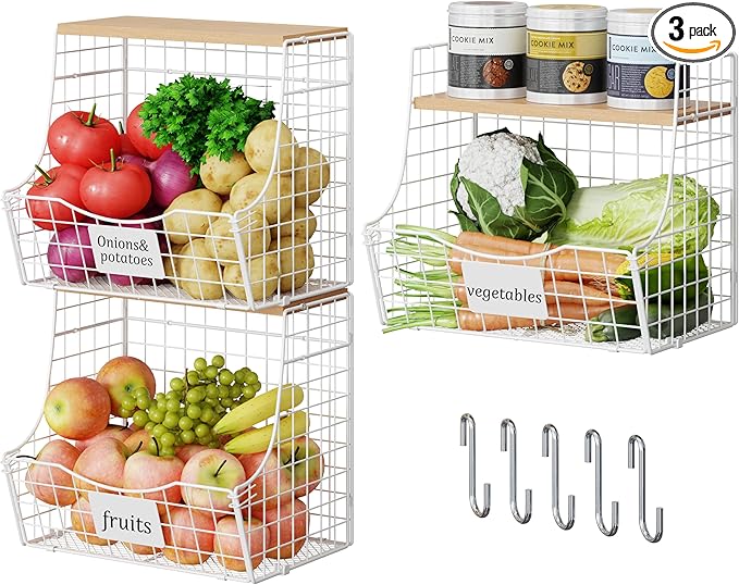3 Pack Hanging Fruit Basket for Kitchen by Jautokerdar