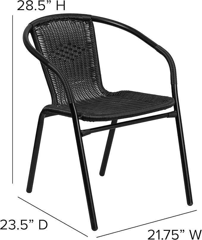 EMMA + OLIVER Set of 4 Modern Rattan Indoor/Outdoor Stack Chairs, Stacking Rattan Patio Chairs with Curved Back and Cross Bracing, Black - Image 2