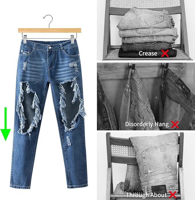 Nature Smile Solid Lotus Wood Deluxe Wooden Pants Hangers Bottom Hanger Jeans - Image 7