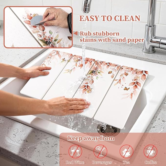 Large Stone Dish Drying Mat for Kitchen Counter, Foldable Diatomaceous Earth - Image 5