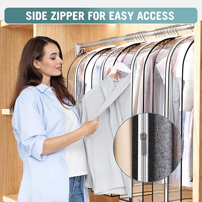 Clear Garment Bag for Hanging Clothes 10” Gusseted, Suit Bags for Open Closet - Image 3