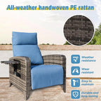 Upgraded Outdoor Recliner Chair, Reclining Patio Chairs with Adjustable Back up to 150°Lay Flat and Extended Footrest, Wicker Recliner Chairs with Flip Table and Removable Olefin Cushion - Image 5