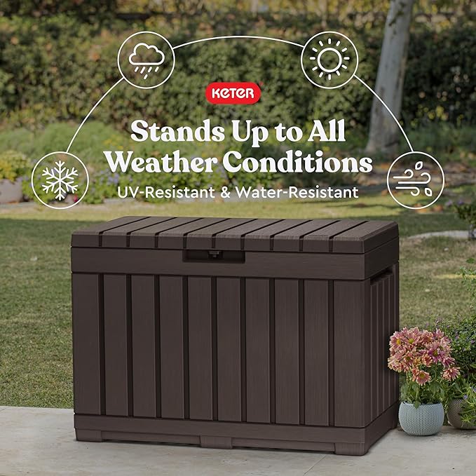 Keter Kentwood 50 Gallon Resin Deck Box for Outdoor Storage – Weather‑Resistant Balcony & Patio Box for Cushions, Throw Pillows & Garden Tools, Brown - Image 5