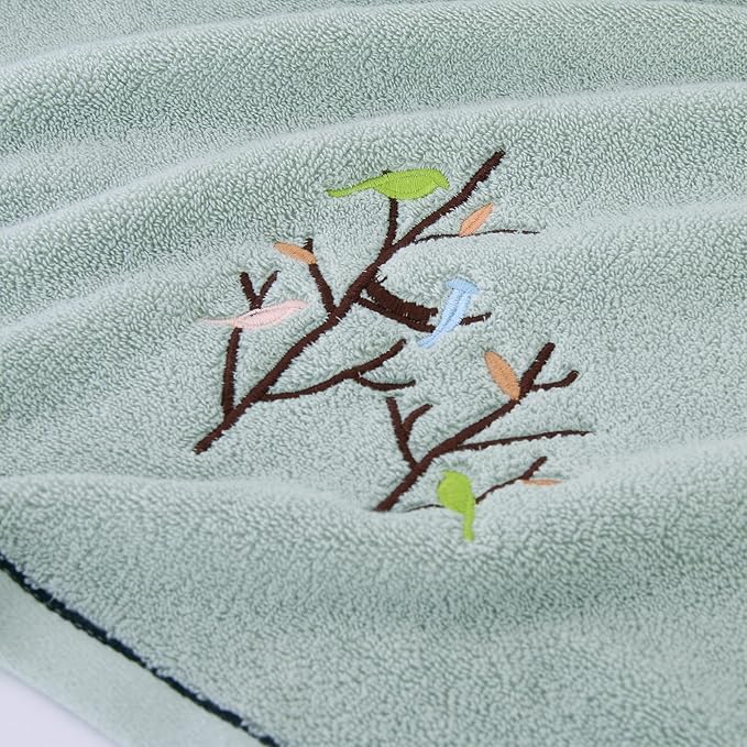 Pidada Hand Towels Set of 2 Embroidered Bird Tree Pattern 100% Cotton Absorbent - Image 6