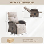 Zero Gravity Patio Swivel Rocking Recliner Chairs Set of 2 - Wicker Outdoor Lounge Chair with Adjustable Backrest & Footrest, All Weather Reclining Rocker Chairs with Thick Cushion for Pool Deck Beige - Image 2