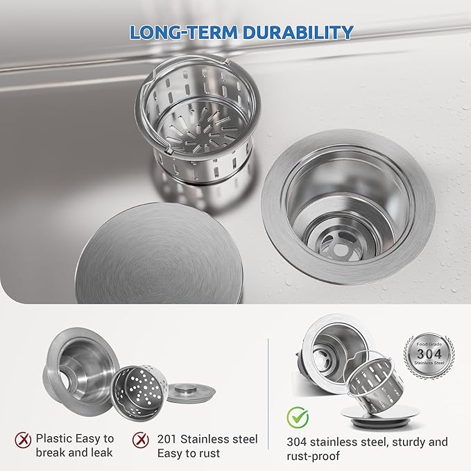 BOTEMY Stainless Steel Sink Drain Strainer 3-1/2 Inch Kitchen Sink Drain - Image 2