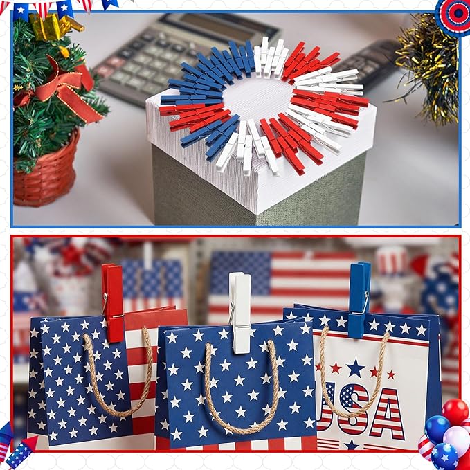 Weysat 240 Pcs 4th of July Colored Clothes Pins 2.9" Wooden Patriotic - Image 2