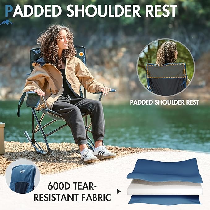 Portal Outdoor Rocking Chair Camping Folding Portable Rocker with Cup Holder Side Pocket Carry Bag, Support 350LBS (Midnight Blue) - Image 5