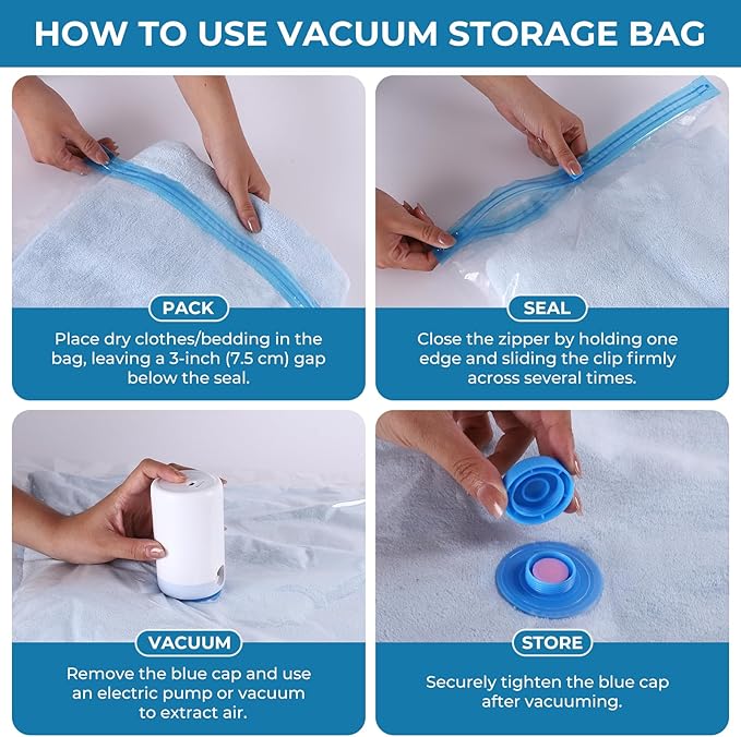 Vacuum Bags for Travel with Portable Electric Pump, 12 Pack Vacuum Seal Bags - Image 6