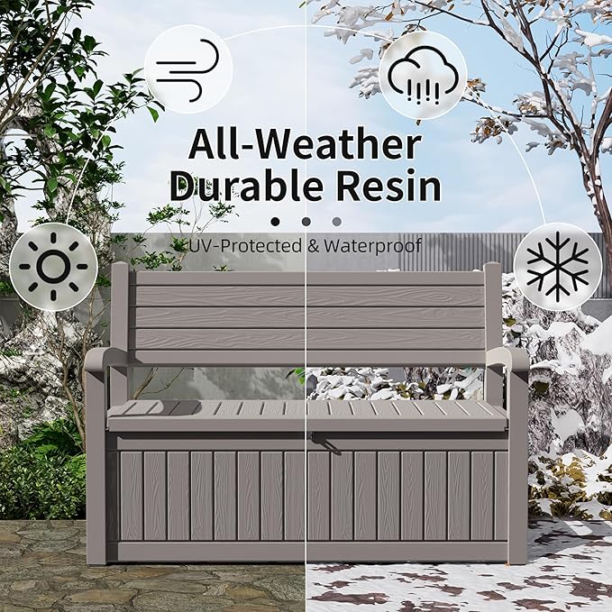 DRATO 75 Gallon Storage Bench Deck Box Outdoor Indoor,Lockable Durable All-Weather Seating with Hidden Storage,Deck Storage for Garden, Pool, Patio - Image 4