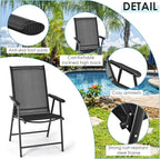 Giantex Set of 4 Patio Folding Chairs, Outdoor Chairs with Armrest, Portable Dining Chairs for Porch Camping Pool Beach Deck Lawn Garden, 4-Pack Patio Chairs, Metal Frame, Black - Image 6