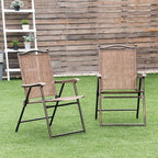 Giantex Set of 2 Patio Folding Chairs, Outdoor Patio Dining Chairs w/Armrest, Sling Back, Metal Frame, Outside Use for Lawn Camping Garden Pool Beach Yard Lounge, No Assembly, Brown - Image 4