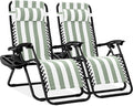 Best Choice Products Set of 2 Adjustable Steel Mesh Zero Gravity Lounge Chair Recliners w/Pillows and Cup Holder Trays - Sage Green Striped by BestChoiceProducts