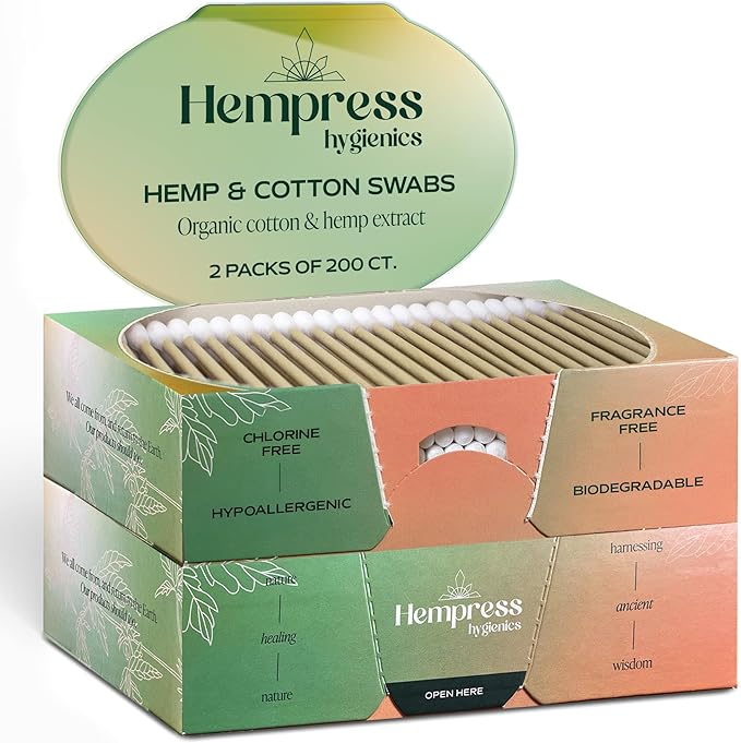 Organic Cotton Swabs for Ears, Soft Swab Sticks for Ear Cleaning, Makeup by HempressHygienics