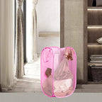 Portable Mesh Pop Up Laundry Hamper Pink Vertical Collapsible Laundry Basket - Image 4