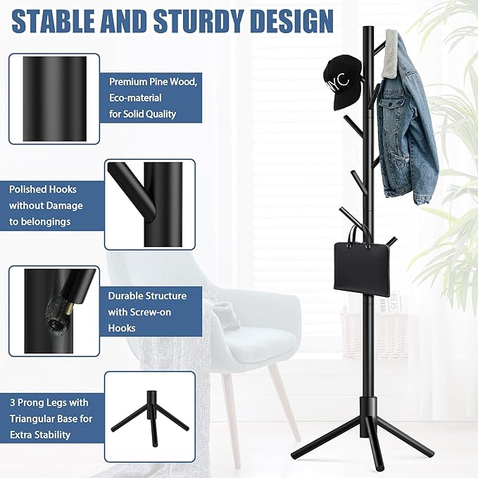 Haddockway Wooden Coat Rack Stand - Image 3