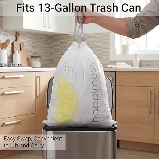happimess 13.2 Gallon Drawstring Trash Bags, Lemon Scent, Heavy Duty MDPE Liners - Image 4