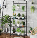 Plant Stands Outdoor with Hooks, Metal Tall Plant Shelves Indoor for Hanging Planter, Black by Ekisemio
