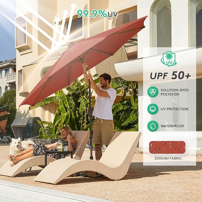 JEAREY 9FT Outdoor Patio Umbrella with Solar Lights, LED Lighted Pool Umbrella with Tilt and Crank, Outdoor Table Umbrellas for Deck, Yard & Market (Red) - Image 4