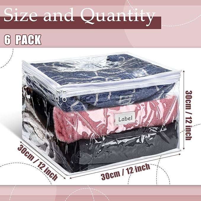 Hoolerry 6 Pieces Sweater Storage Bags Plastic Clear PVC Clothes Storage Bags - Image 3