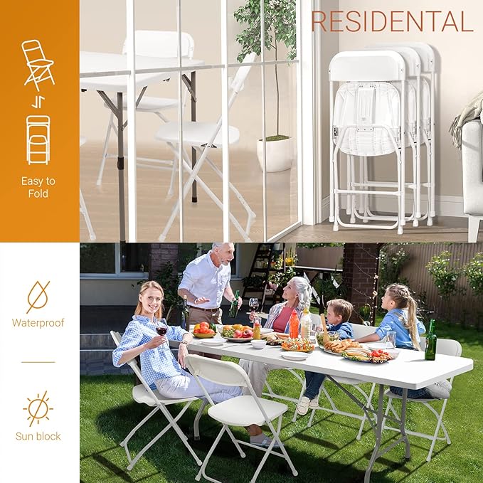 VINGLI 5 Pack White Plastic Folding Chair, Indoor Outdoor Portable Stackable Commercial Seat with Steel Frame 350lb. Capacity for Events Office Wedding Party Picnic Kitchen Dining - Image 5